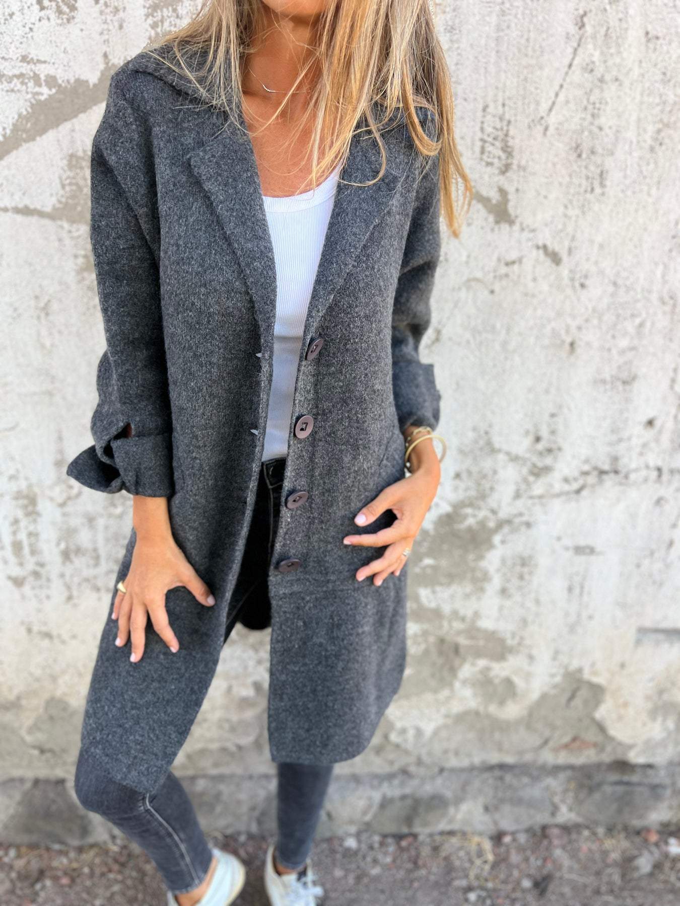 Isabella – Lange damesmantel met omslag | Stijlvolle katoenen jas voor lente & herfst