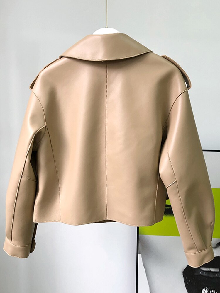 Tiffani leren jas dames – trendy lang model met sherpa voering & ceintuur