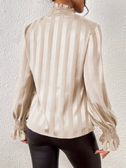 Satijnen Dames Blouse – Noëlle | Luxe Blouse met Lange Mouwen en Shirred Kraag