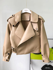 Tiffani leren jas dames – trendy lang model met sherpa voering & ceintuur