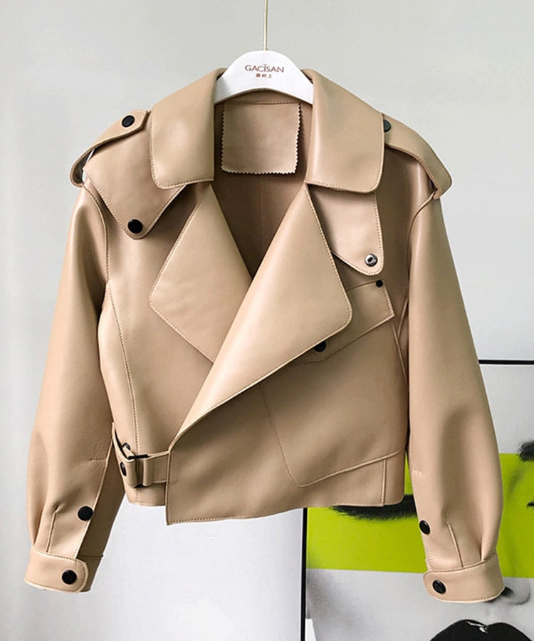 Tiffani leren jas dames – trendy lang model met sherpa voering & ceintuur