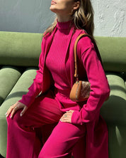 Roxy 3-delige co-ord set dames – gebreide cardigan, coltrui & wijde broek
