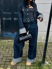 Denim Twee-Delen Ensemble met Lange Mouwen en Kraag – Stijlvol & Tijdloos