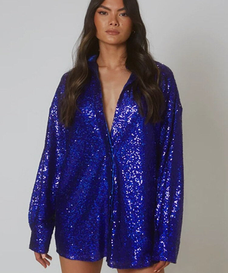 Oversized blouse dames – trendy glitter blouse met losse pasvorm | GlitteryDress