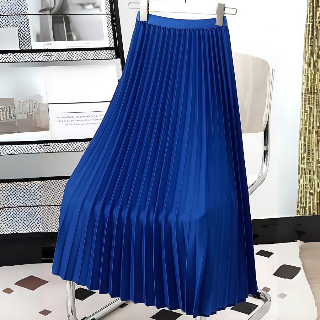 Elva satijnen plooirok – hoge taille midi-rok met elegante glans