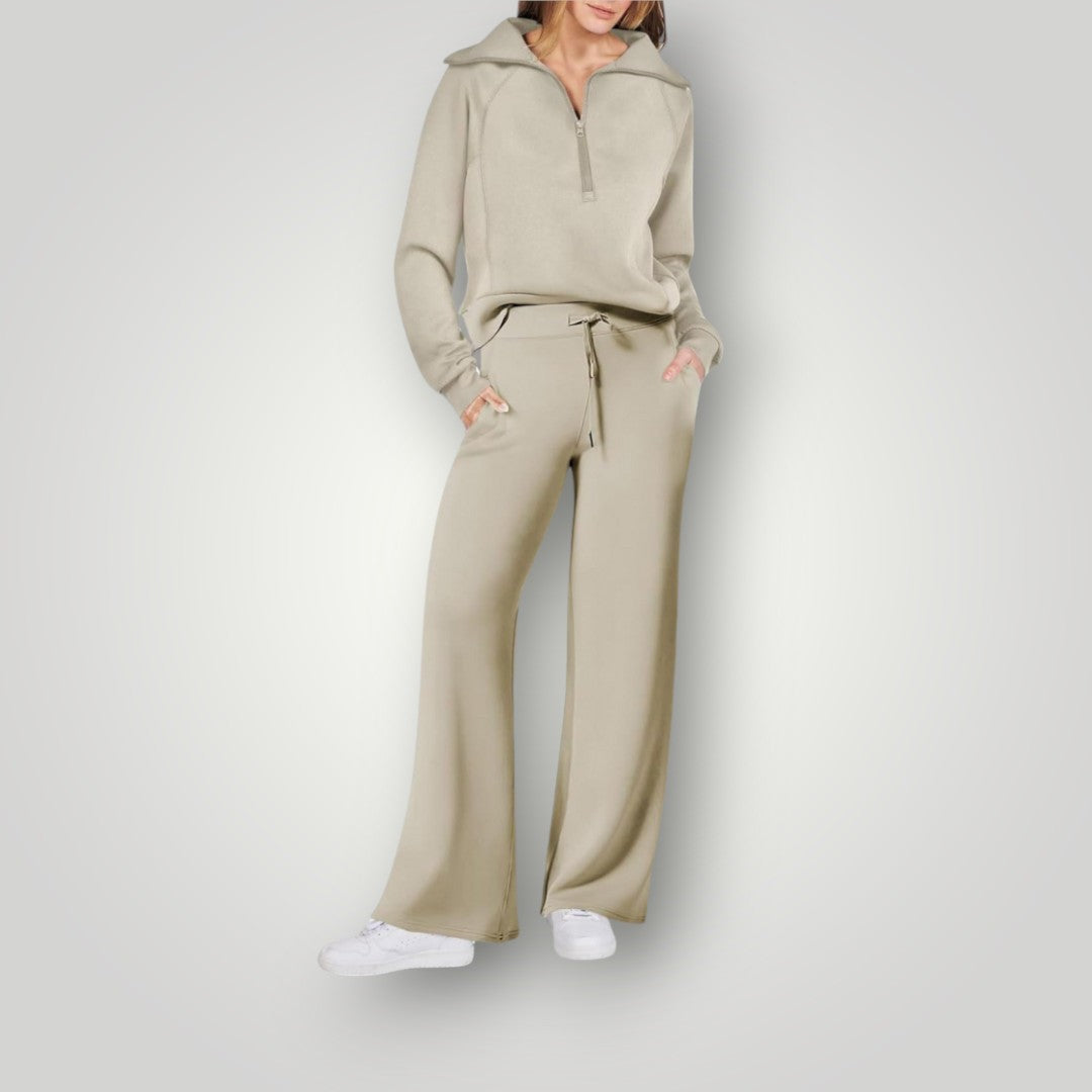 Nelleke | Dames Relaxte Loungeset | Twee-Delige Set met Rits-Top en Wijde Broek