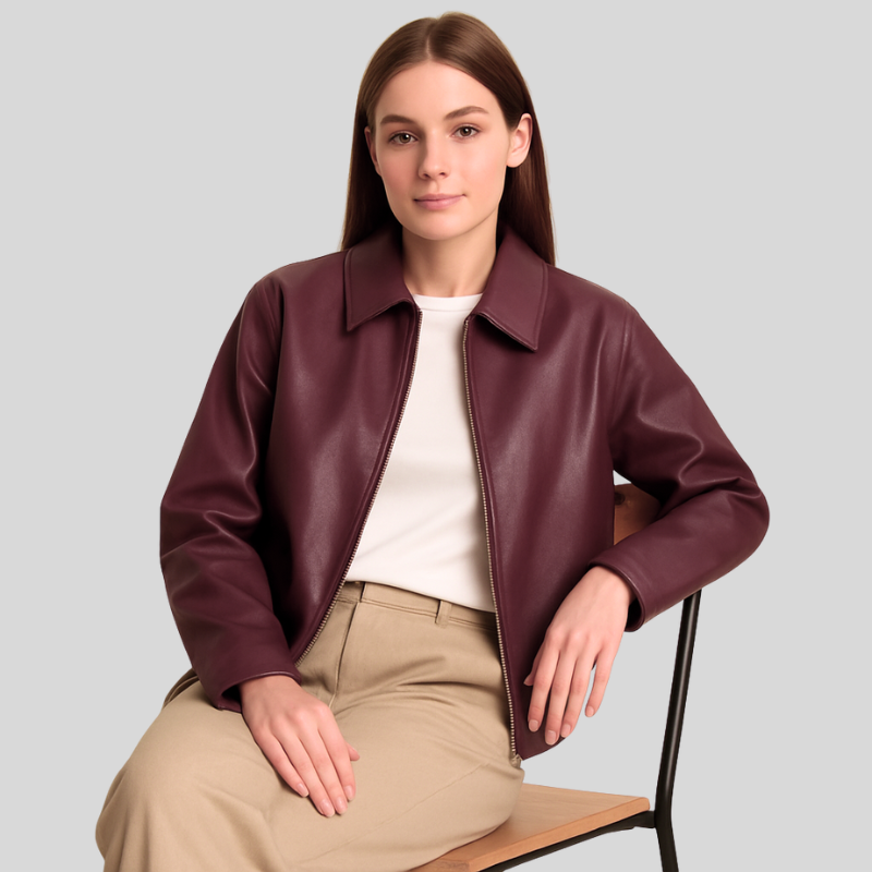 IKKY dames leren jas – relaxed fit jasje met ritssluiting & moderne kraag