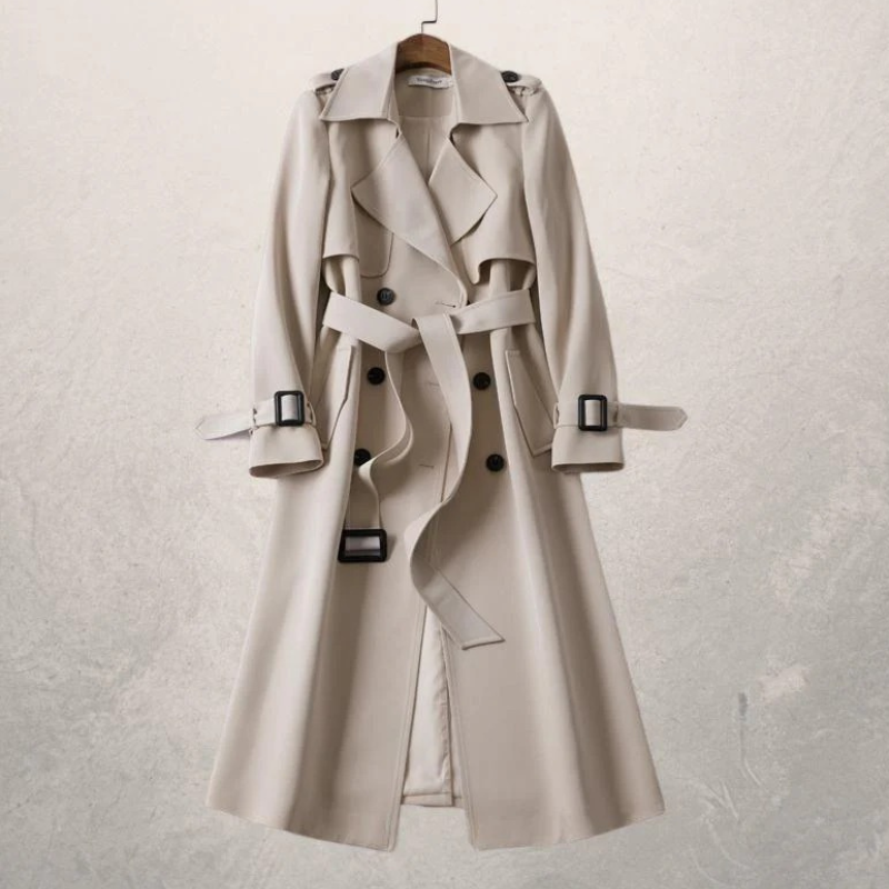 GURI dames trenchcoat – getailleerde jas met ceintuur & dubbele knopen