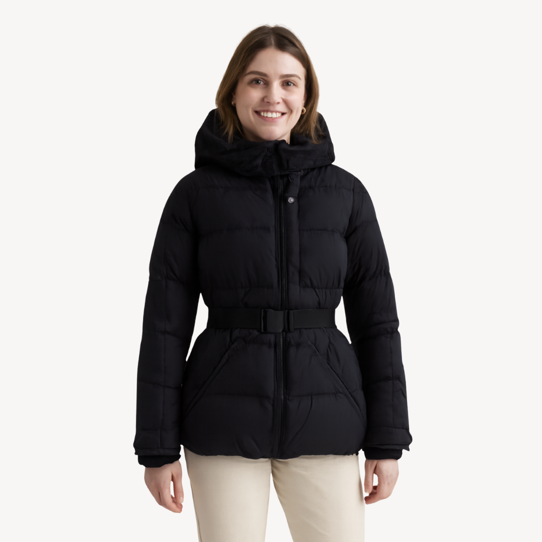 Loravelle dames pufferjas – gewatteerde winterjas met riem, capuchon & waterafstotende stof
