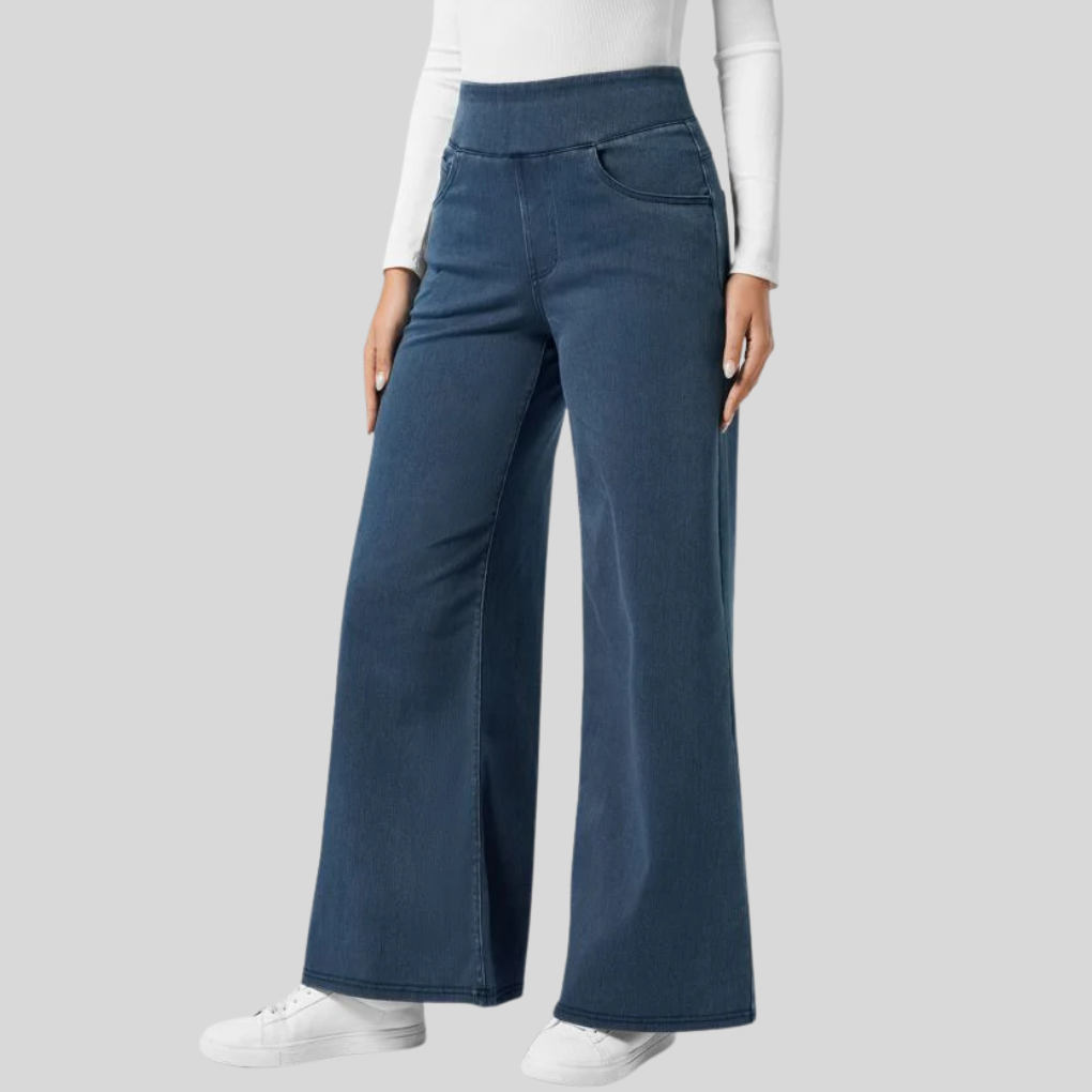 Dames broek met hoge taille | Elastische stretchbroek met comfortabele pasvorm & flatterend silhouet