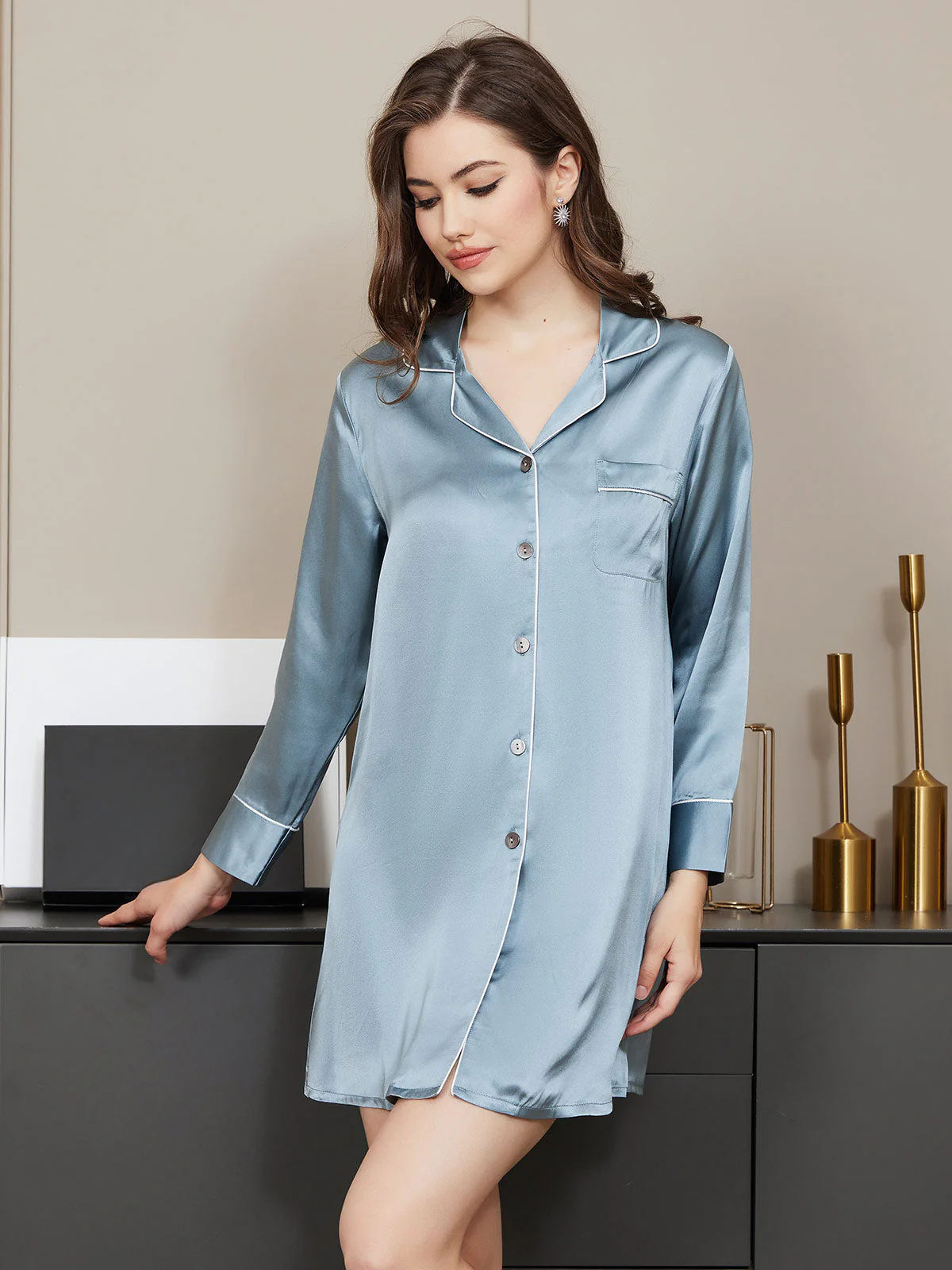 Sirena Mini-Jurk Dames – Elegante Donkerblauwe Zomerjurk met Knoopsluiting