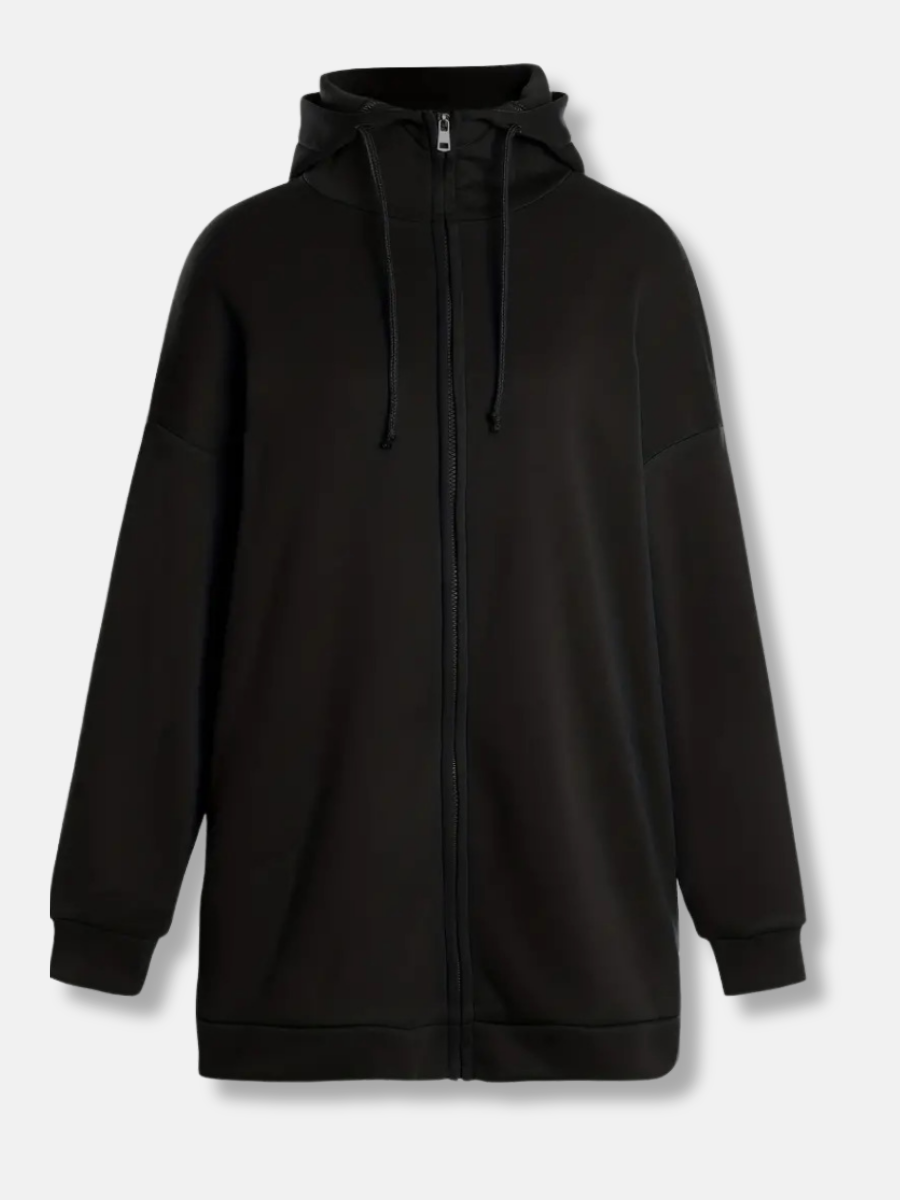 Lange dames hoodie met hoge kraag en rits – comfortabel & casual