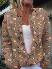 Gebreide Cardigan Dames – Vest met Knopen & Bloemenprint | Comfortabele Damestrui