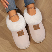 Beige dames pantoffels – knusse bontgevoerde sloffen met antislipzool