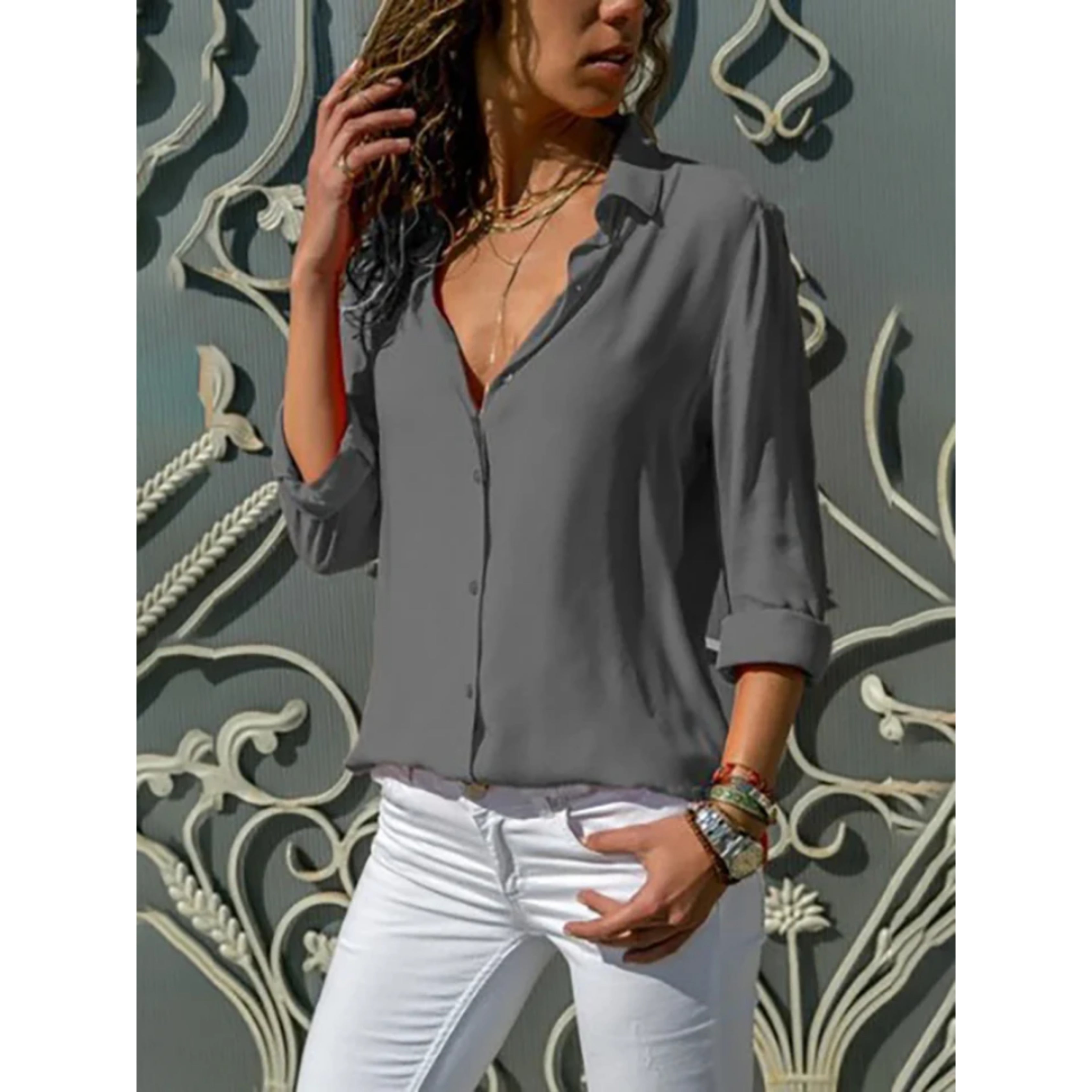 Kayleigh dames blouse – lange mouwen met klassieke knoopsluiting