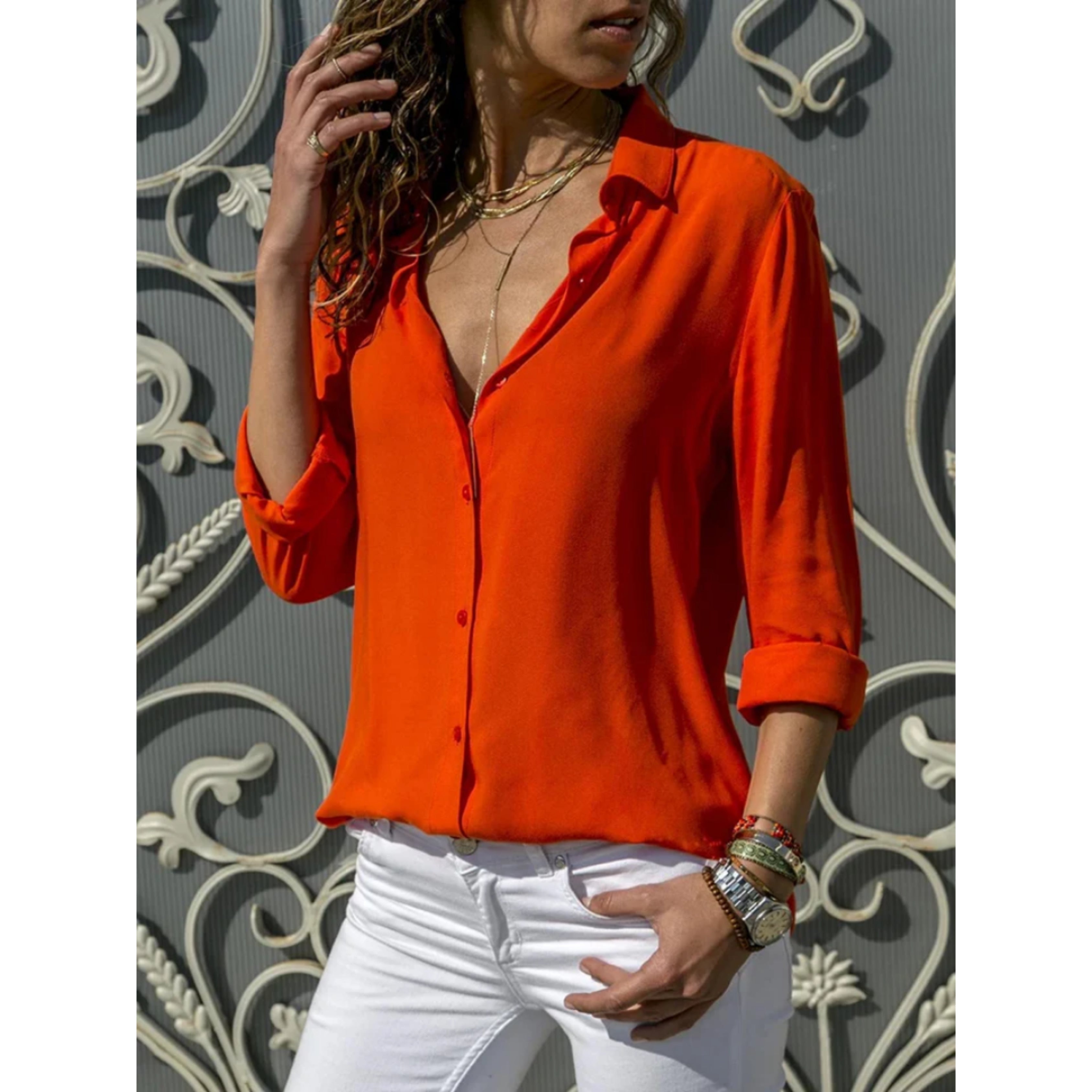 Kayleigh dames blouse – lange mouwen met klassieke knoopsluiting