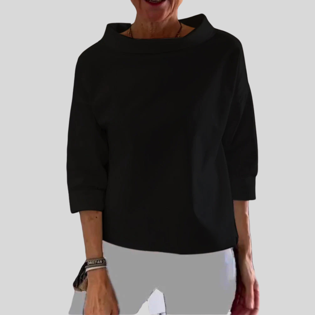 Elegante dames top – moderne lange mouw top met hoge kraag