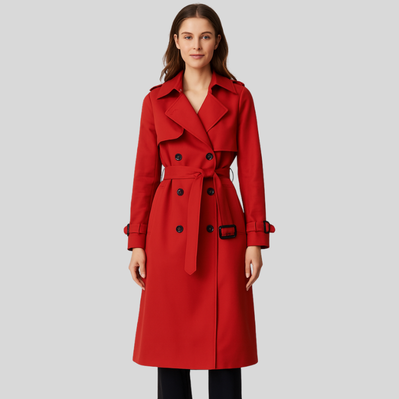 GURI dames trenchcoat – getailleerde jas met ceintuur & dubbele knopen