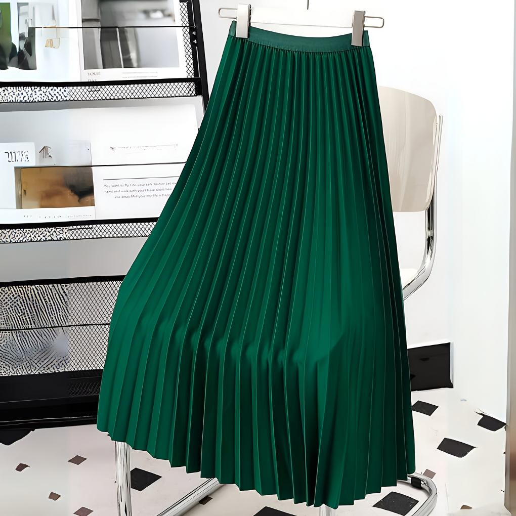 Elva satijnen plooirok – hoge taille midi-rok met elegante glans