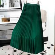 Elva satijnen plooirok – hoge taille midi-rok met elegante glans