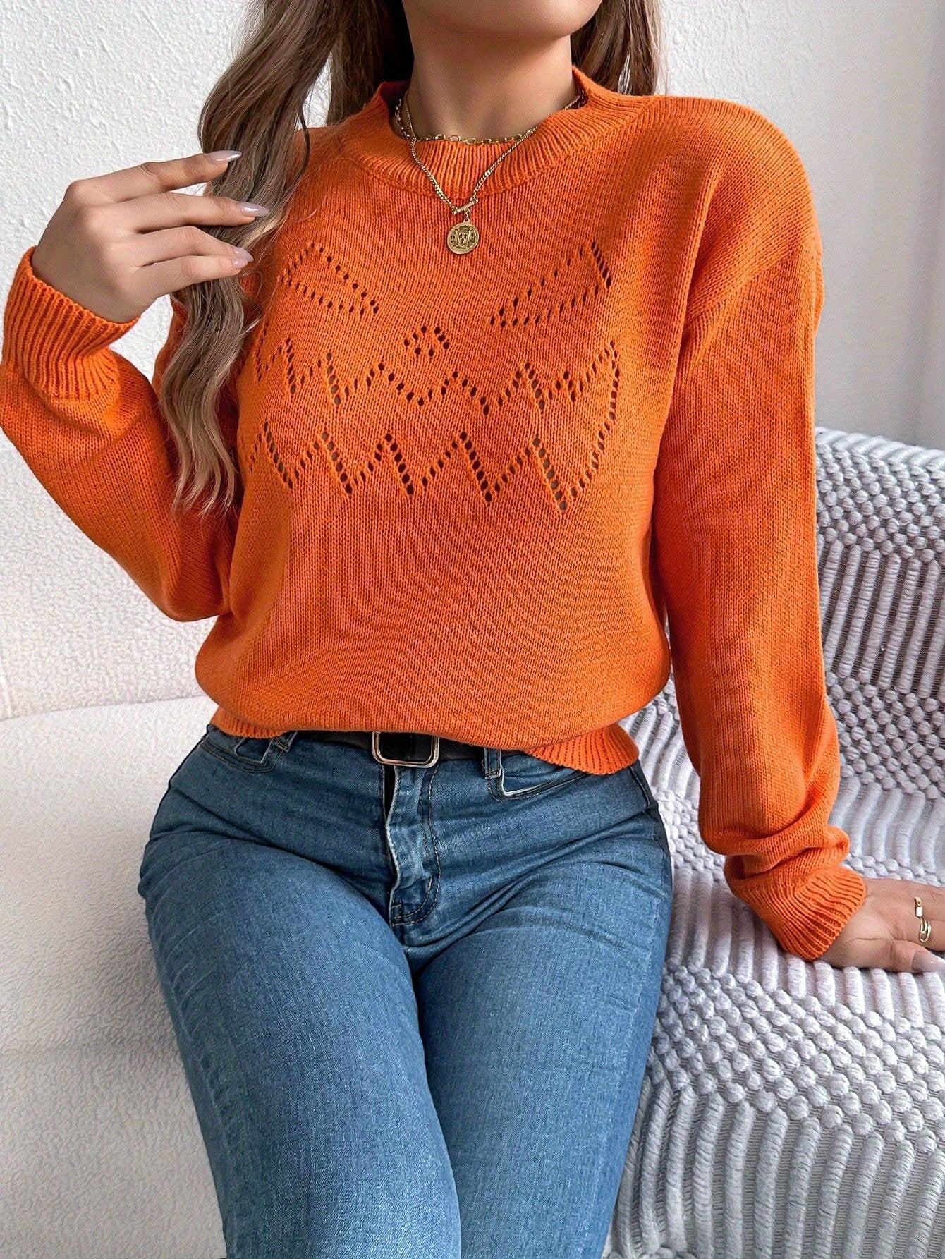 Oversized Trui Dames – Gebreide Halloween Trui met Pompoenontwerp