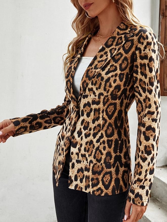 Felice Luipaard Blazer voor Dames – Stijlvolle & Trendy Blazer met V-hals