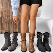Vintage Charme Slouchy Western Enkellaarsjes – Trendy Laarzen met Gespdetail