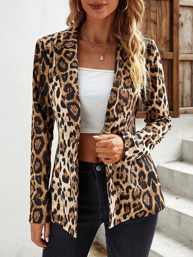 Felice Luipaard Blazer voor Dames – Stijlvolle & Trendy Blazer met V-hals