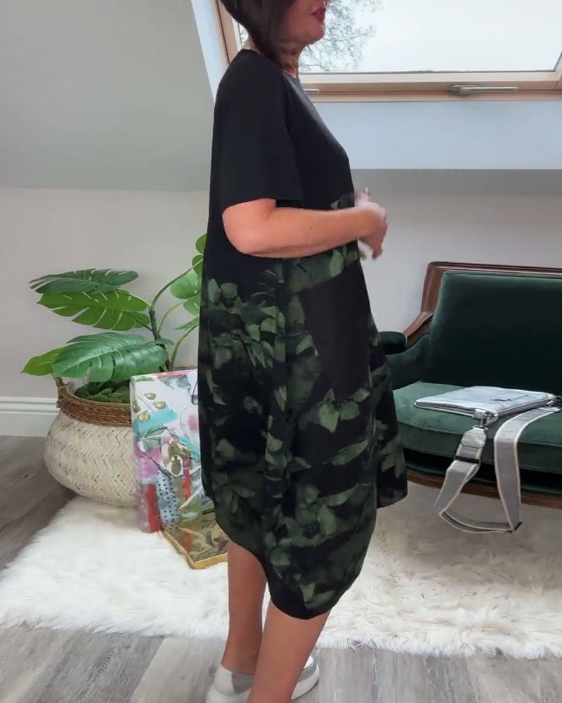 Patchworkjurk met Bloemenprint – Elegante Damesjurk met Ronde Halslijn
