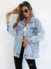 Fay oversized denim jack dames – warm spijkerjack met voering & zakken