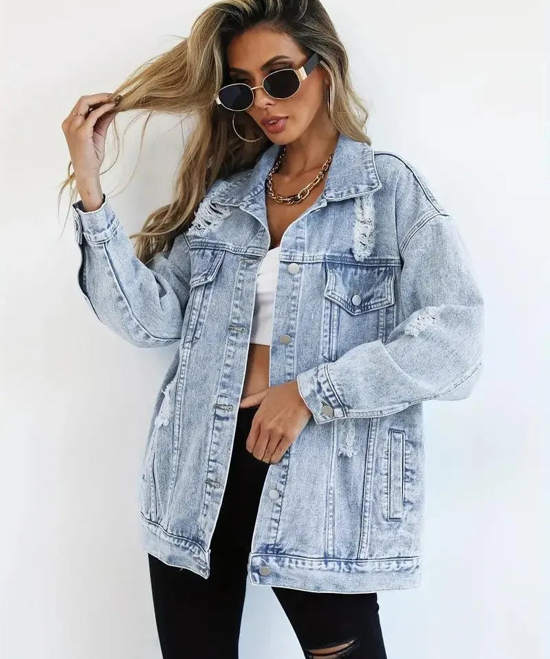 Fay oversized denim jack dames – warm spijkerjack met voering & zakken