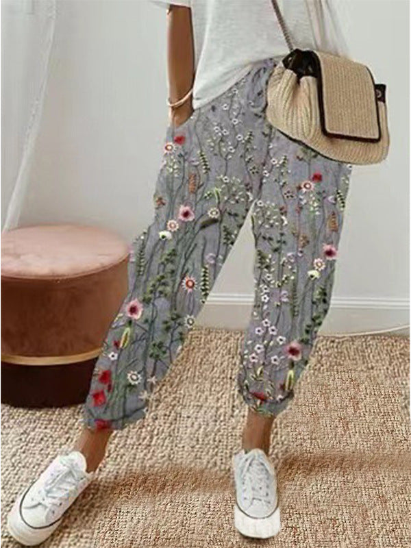 Dames Losvallende Broek met Print – Luchtige Wijde Zomerbroek met Elastische Taille