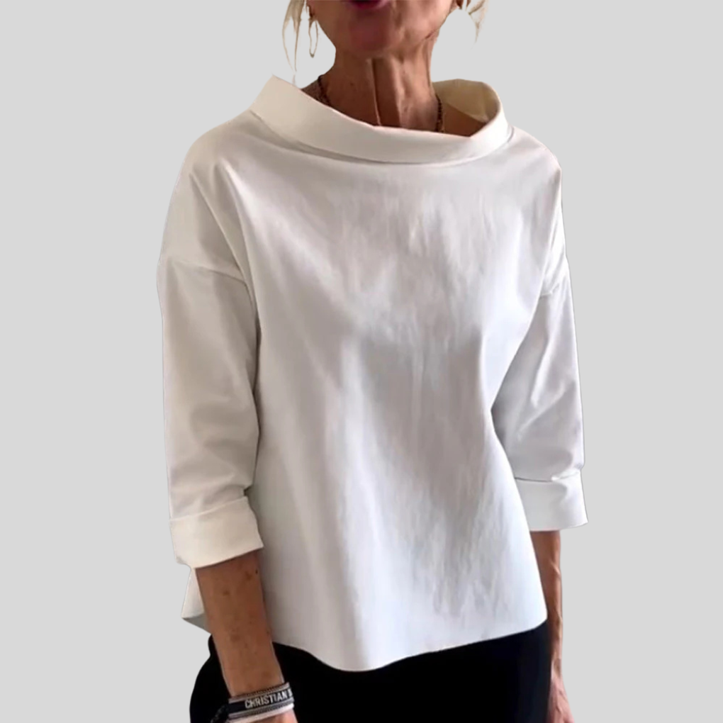 Elegante dames top – moderne lange mouw top met hoge kraag