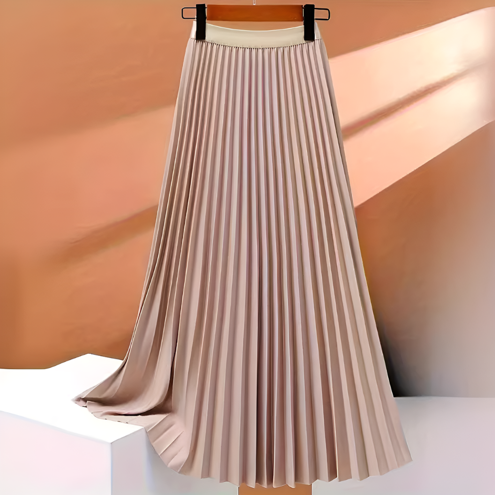 Elva satijnen plooirok – hoge taille midi-rok met elegante glans