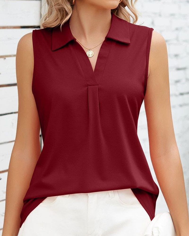 Mouwloze dames blouse Rina – elegante zomerblouse met kraag & O-hals