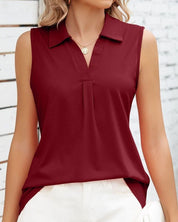 Mouwloze dames blouse Rina – elegante zomerblouse met kraag & O-hals