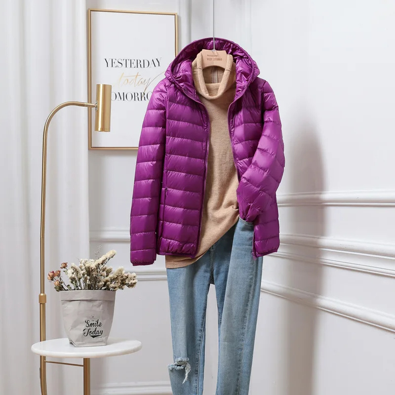 Lichte dames puffer jas met capuchon – warme gewatteerde jas voor de winter