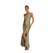Dames One Shoulder Zomerjurk – Elegante Lange Jurk met Hoge Split | Samantha