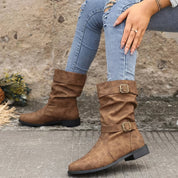 Vintage Charme Slouchy Western Enkellaarsjes – Trendy Laarzen met Gespdetail