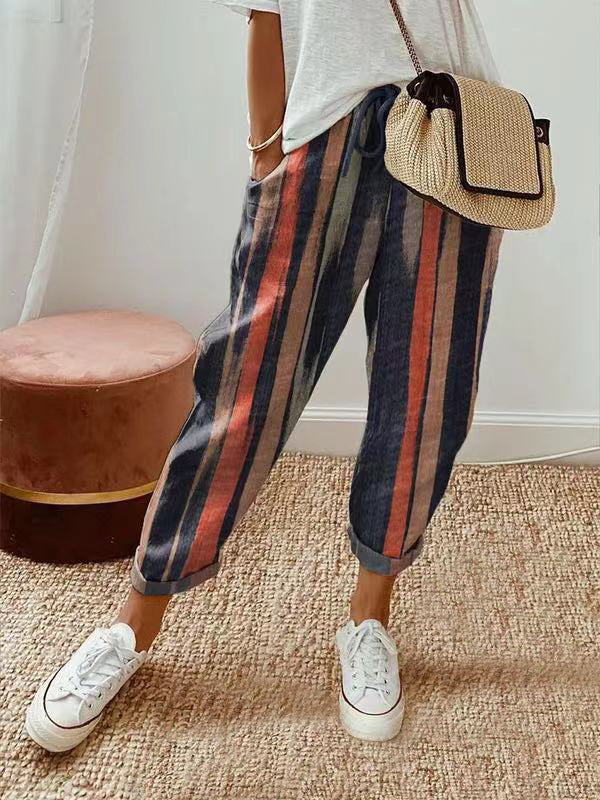 Dames Losvallende Broek met Print – Luchtige Wijde Zomerbroek met Elastische Taille