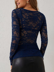 Petunia top dames – lange mouw V-hals top met elegante kanten details