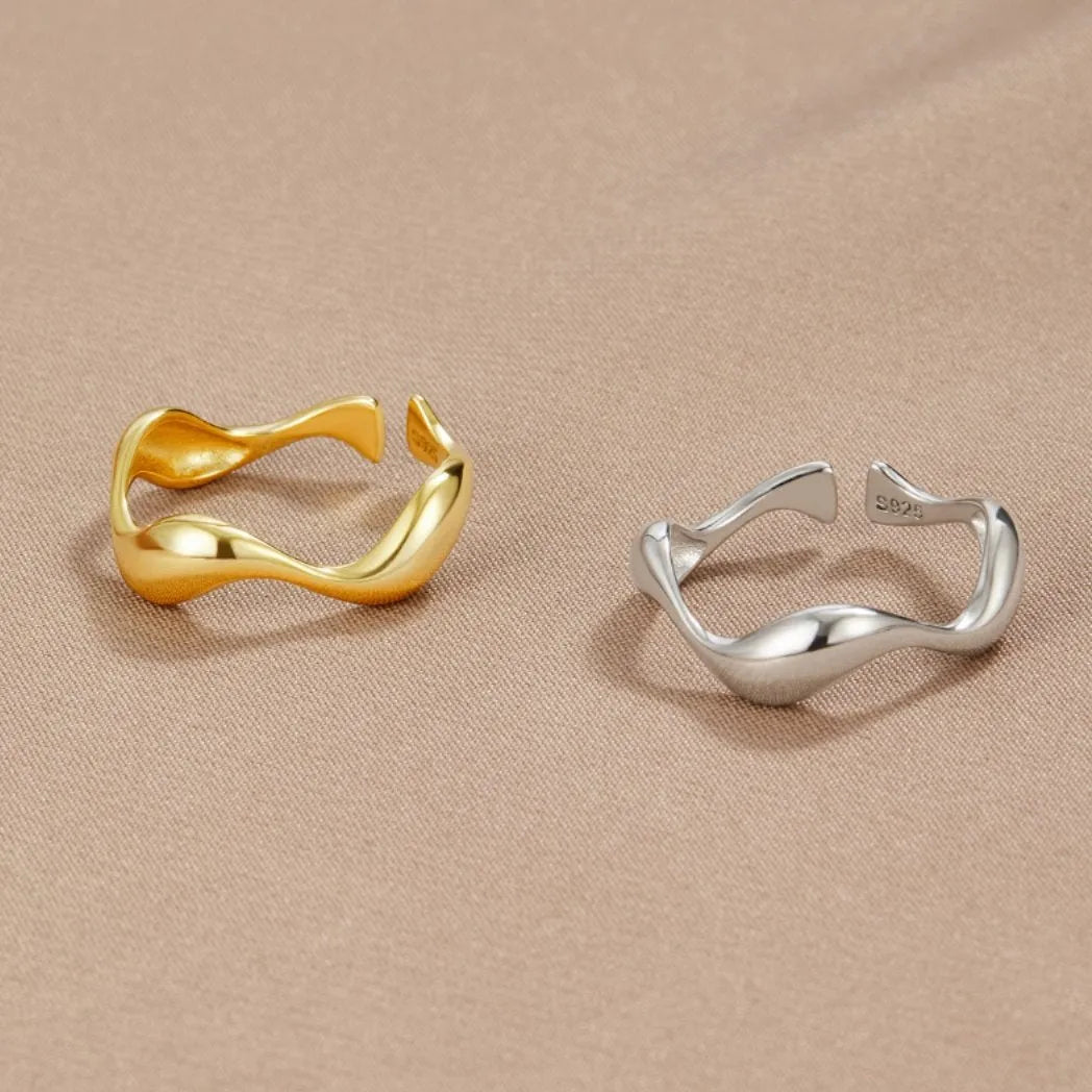 Minimalistische Ring Dames – Oceaan Inspiratie – 18K Verguld Sterling Zilver