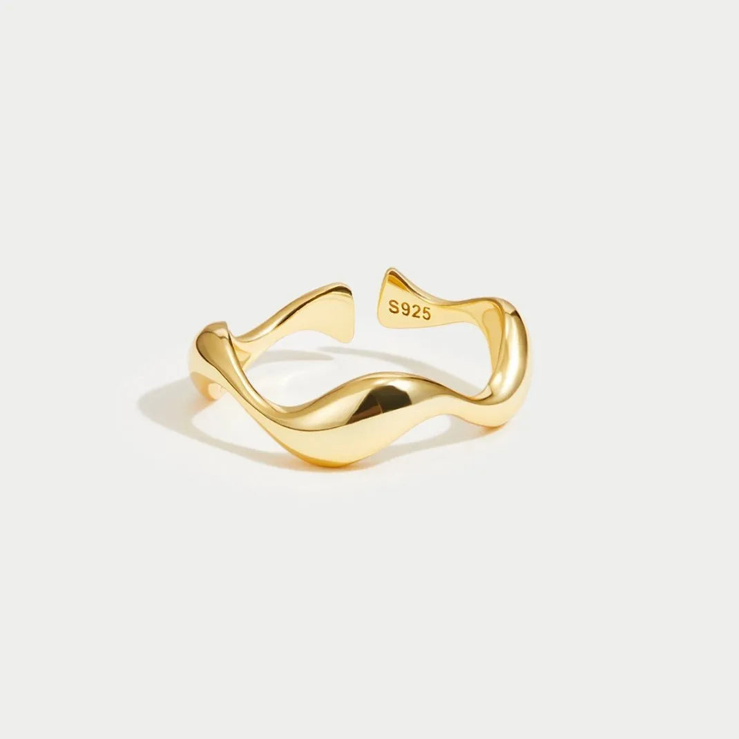 Minimalistische Ring Dames – Oceaan Inspiratie – 18K Verguld Sterling Zilver