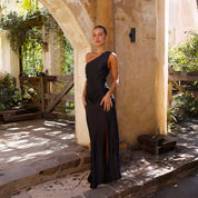 Dames One Shoulder Zomerjurk – Elegante Lange Jurk met Hoge Split | Samantha