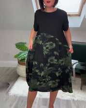 Patchworkjurk met Bloemenprint – Elegante Damesjurk met Ronde Halslijn