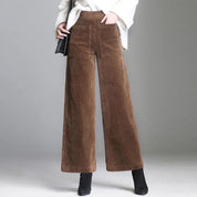 Corduroy Damesbroek – Elegante Broek met Wijde Pijpen en Zachte Ribstof