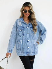 Fay oversized denim jack dames – warm spijkerjack met voering & zakken
