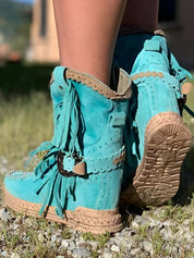 Boho dames westernlaarzen – suède laarzen met franjes & comfortabele fit