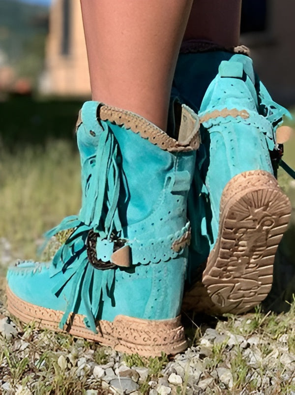 Boho dames westernlaarzen – suède laarzen met franjes & comfortabele fit