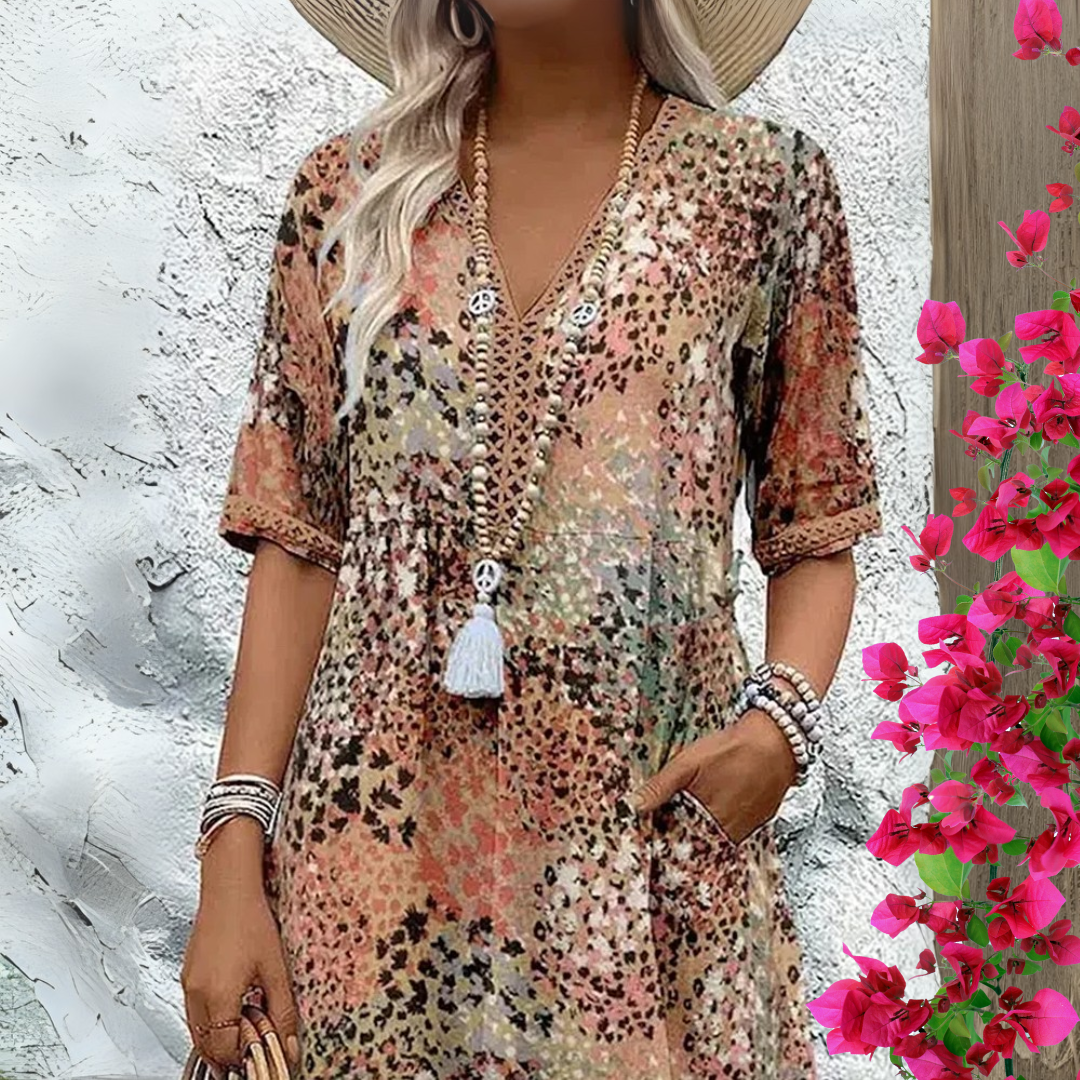 Dames Zomerjurk Midi – Luchtige Jurk met Korte Mouwen en Zakken